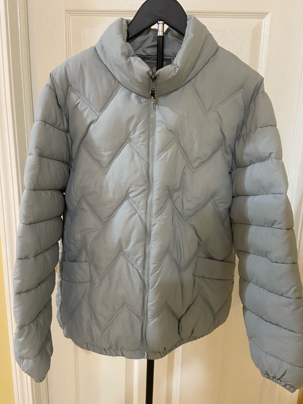 Women's Light Blue Quilted Chevron Puffer Jacket